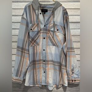 No Boundaries Flannel Hood Women Shirt SZ XL Multi Color Oversized Fit